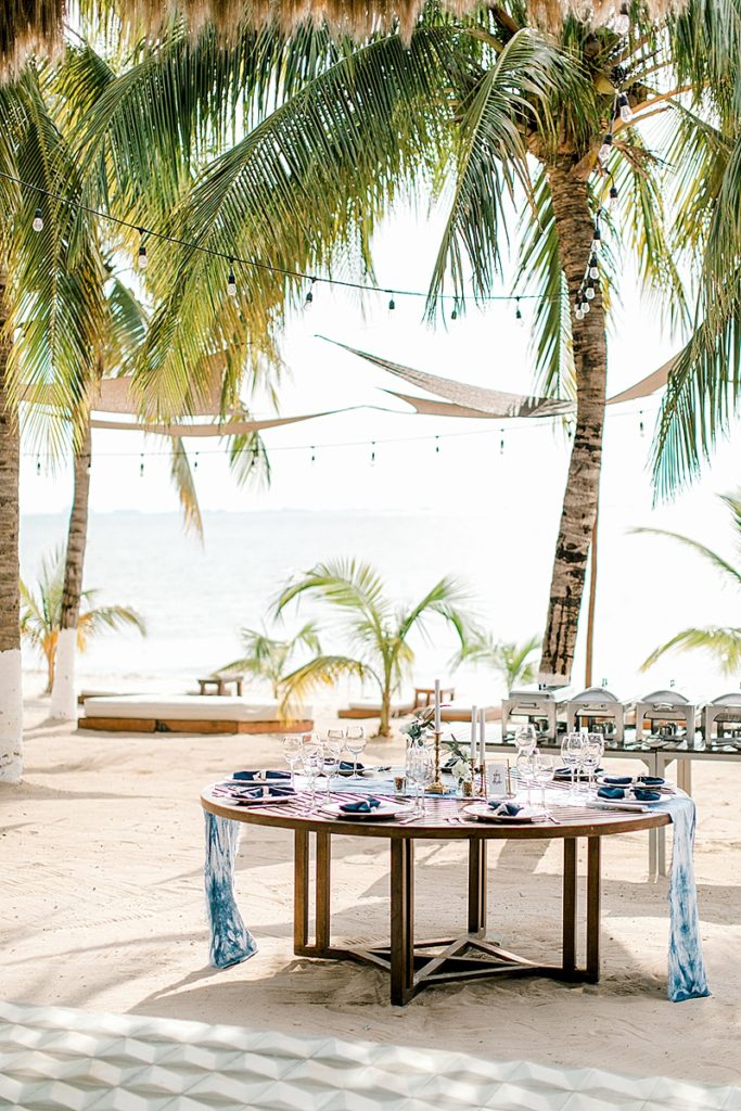 Zama Beach Club Isla Mujeres, Mexico Wedding with tropical and shibori accents 