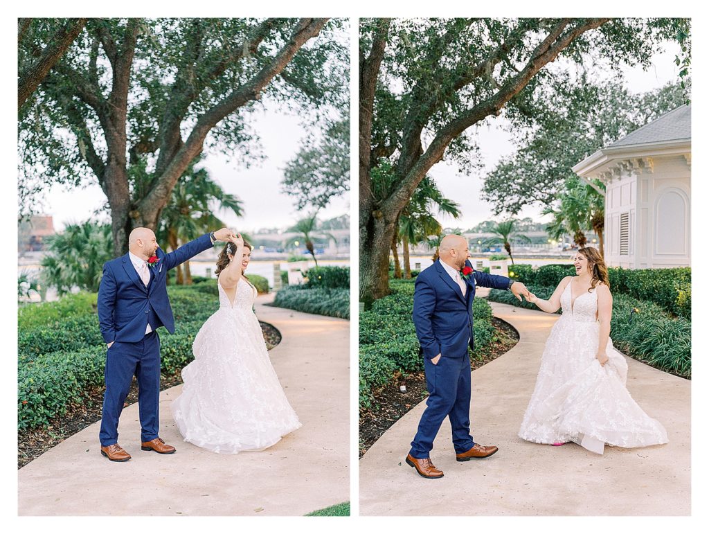 candid wedding photos of the bride and groom dancing at Disney Grand Floridian Resort 