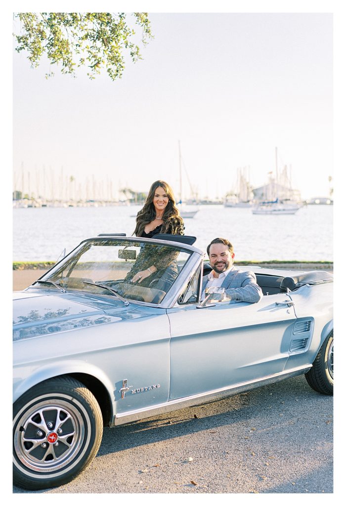 Tampa fine art engagement photography with a vintage car